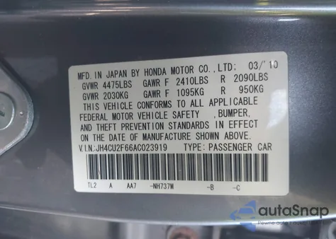 2010 Acura Tsx 2.4 from USA, damaged, VIN JH4CU2F66AC023919